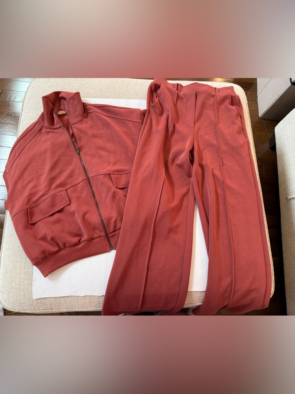 Doe & Rae Rust ZipFront Super Soft Track Jacket and Jogger Pants Set NWOT Medium